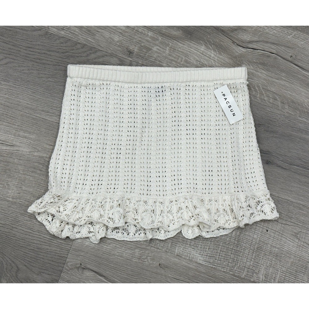 NEW PACSUN Beverly & Beck Crochet Ruffle Mini Skirt boho Swim coverup medium